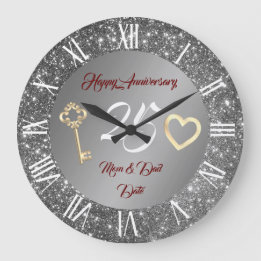 Glückliches Anpassen Liebe Silber 25. Jubiläum Große Wanduhr