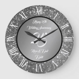 Glückliches Anpassen Silber Glitter 25. Jubiläum Große Wanduhr