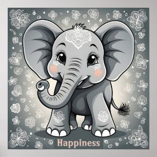Glückliches Baby Elefant AI Fantasy Digitalkunst Poster