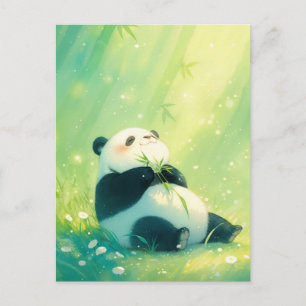 Glückliches Baby-Panda im sonnendurchfluteten Bamb Postkarte