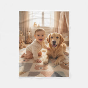Glückliches Baby und Golden Retriever beste Freund Fleecedecke