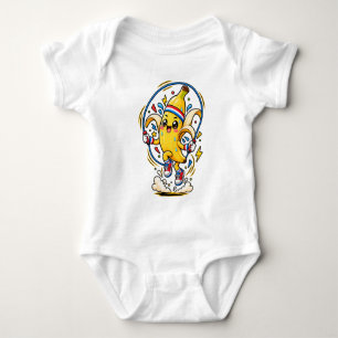 Glückliches Bananen-Springseil-Cartoon-Fitness-Mas Baby Strampler