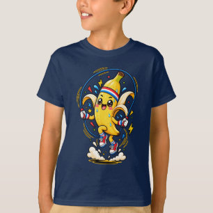 Glückliches Bananen-Springseil-Cartoon-Fitness-Mas T-Shirt