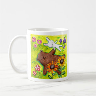 Glückliches Bären- und Hasenpaar auf Gras Süßigkei Kaffeetasse