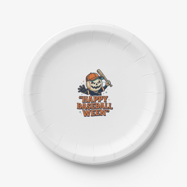 Glückliches Baseball-Fest Retro-Halloween-Baseball Pappteller (Vorderseite)
