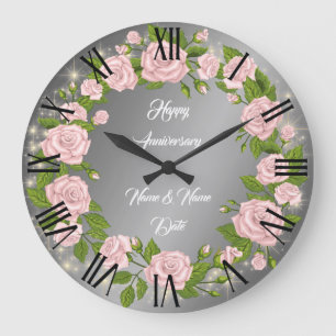 Glückliches benutzerdefiniertes silbernes Rosenjub Große Wanduhr