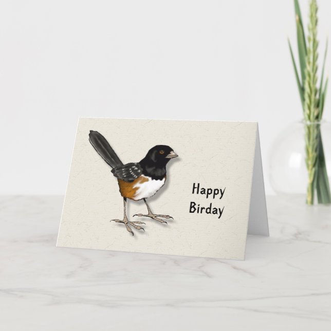 Glückliches Birday: Wortspiel, Vogel-Illustration: Karte (Vorderseite)