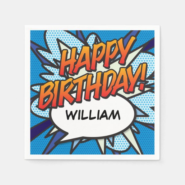 GLÜCKLICHES BIRTHDAY Fun Speech Bubble Personalisi Serviette (Vorderseite)