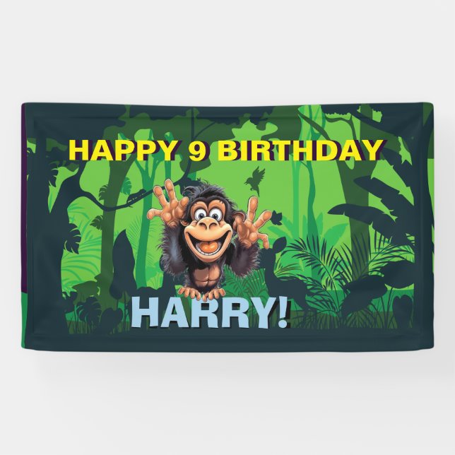GLÜCKLICHES BIRTHDAY MONKEY KIDS Banner (Horizontal)