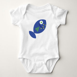 Glückliches blaues Fisch-Baby-T-Shirt Baby Strampler