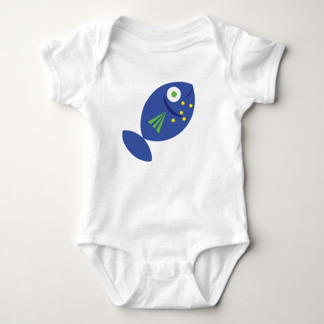 Glückliches blaues Fisch-Baby-T-Shirt Baby Strampler (Vorderseite)