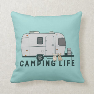 Glückliches Campingsleben mit niedlichen Frenchies Kissen