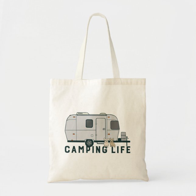 Glückliches Campingsleben mit niedlichen Frenchies Tragetasche (Vorne)