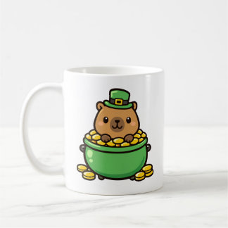 Glückliches Capybara-Goldtopf-Comic zum St. Patric Kaffeetasse