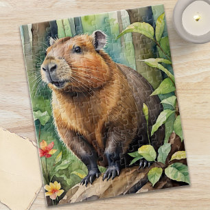 Glückliches Capybara im Regenwald Wildtier Puzzle
