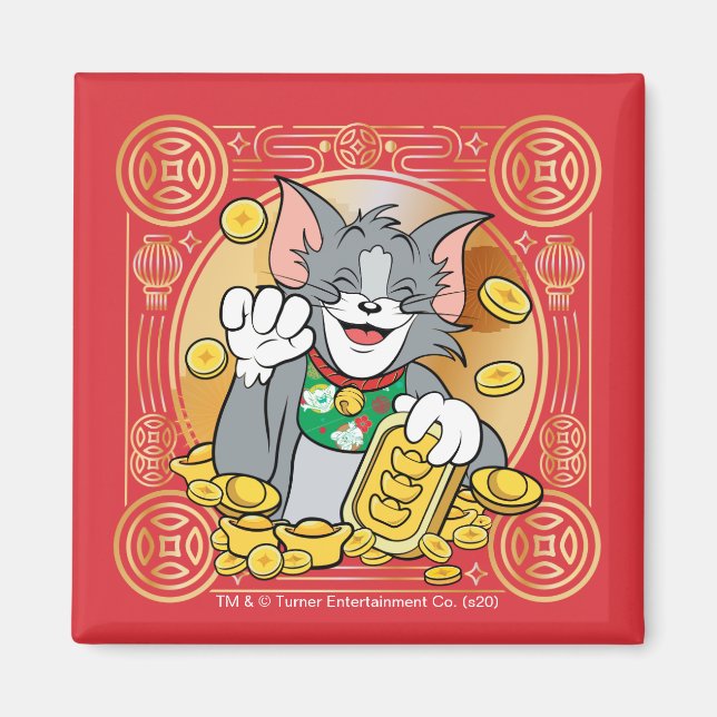 Glückliches Cat Jerry mit Gold Sycees Magnet (Vorne)