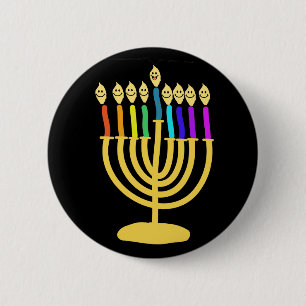 Glückliches Channukah Menora/Chanukia Button