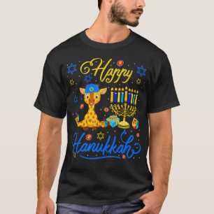 Glückliches Chanukka-Giraffe Mit Menora Stolz Jüdi T-Shirt
