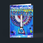 Glückliches Chanukka! Menorah Feiertagskarte<br><div class="desc">Jolie Frank-ursprünglicher Rückglasacrylfarben-Entwurf. 2011</div>