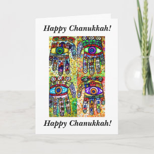 Glückliches Chanukkah - Batik-Judaika Hamsas Karte