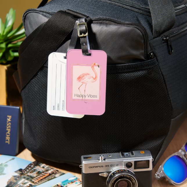 Glückliches Chic Rosa Flamingo Gepäckanhänger (Vorderseite & Rückseite)