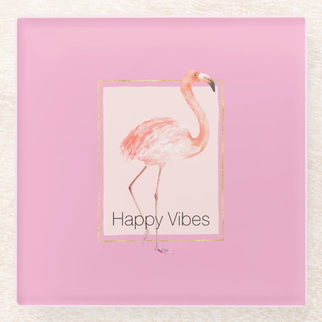 Glückliches Chic Rosa Flamingo Glasuntersetzer (Vorderseite)