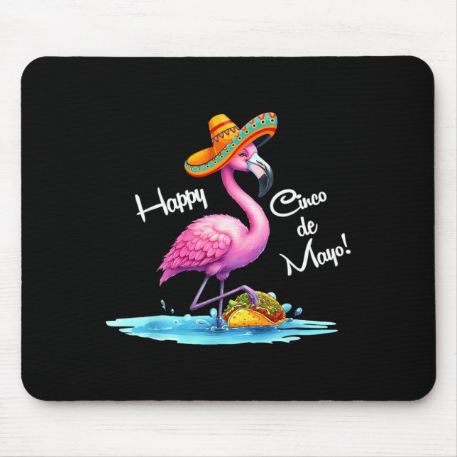 Glückliches Cinco de Mayo Flamingo-Design mit Taco Mousepad (Vorne)