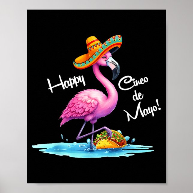 Glückliches Cinco de Mayo Flamingo-Design mit Taco Poster (Vorne)