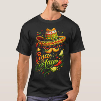 Glückliches Cinco De Mayo Schnurrbart Gesicht Sonn T-Shirt