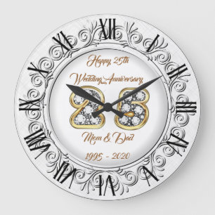 Glückliches Customize Silber 25. Jubiläum Große Wanduhr