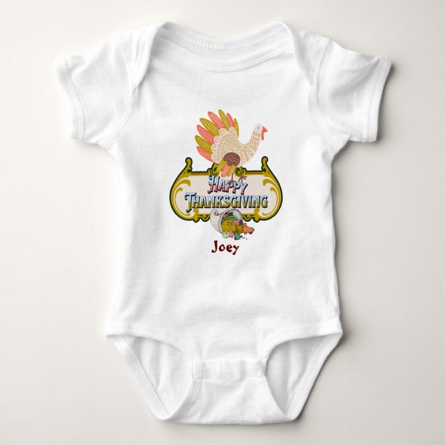 Glückliches Dankeschön-Outfit personalisierter Nam Baby Strampler (Vorderseite)
