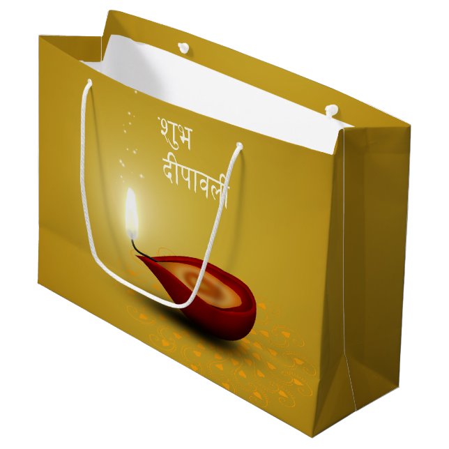 Glückliches Diwali Diya - große Geschenk-Tasche Große Geschenktüte (Vorderseite Schrägansicht)