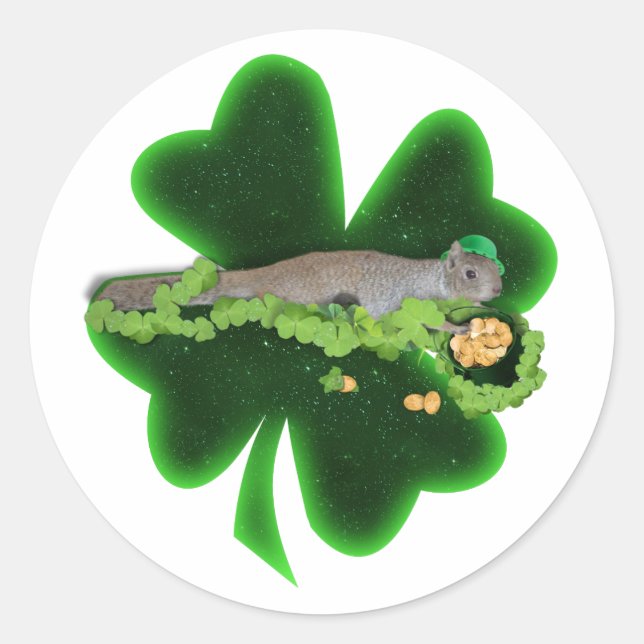 Glückliches Eichhörnchen St. Patrick's Day Runder Aufkleber (Vorderseite)