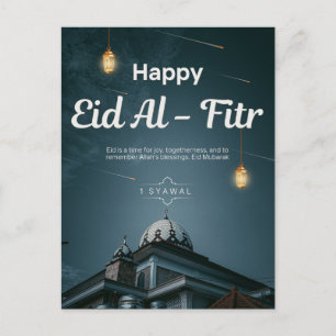 Glückliches Eid al-Fitr-Moschee-Laternen-Nacht-Kun Feiertagspostkarte