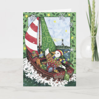 Glückliches Enten-Segelboot, Weihnachtskarte Feiertagskarte