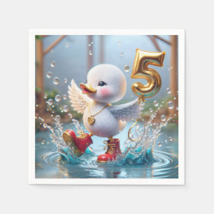 Glückliches Entlein mit #5 Geburtstagsballon Serviette