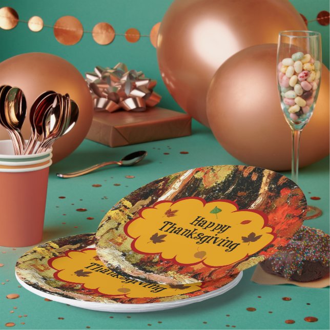 "Glückliches Erntedankfest", Herbstfarben, Pappteller (Multi)