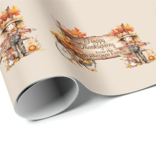 Glückliches Erntedankfest Holzschild & Herbstszene Geschenkpapier