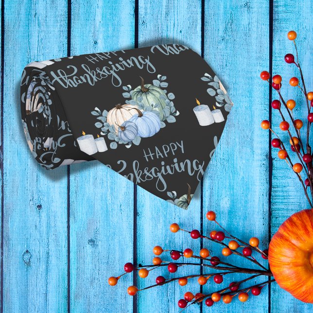 Glückliches Erntedankfest in blau auf schwarz | Krawatte (Von Creator hochgeladen)