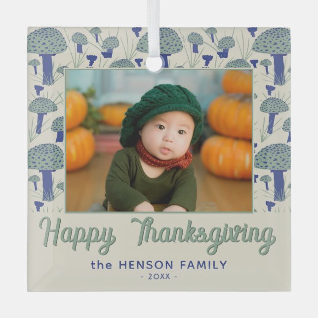 Glückliches Erntedankfest Mushroom Fall Foto Ornament Aus Glas (Vorderseite)