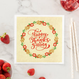 Glückliches Erntedankfest Red Gold Wreath Dinner Serviette