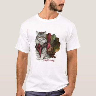 Glückliches Erntedankfest Truthahn Katze T-Shirt