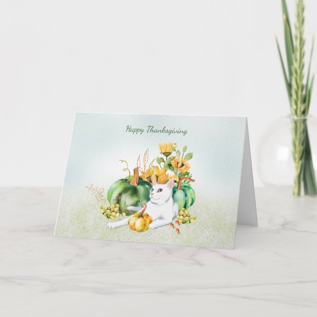 Glückliches Erntedankfest von der Katze Dankeskarte (Vorderseite)