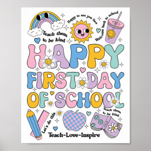 Glückliches Erstes Schultag-Shirt Groovy Regenboge Poster