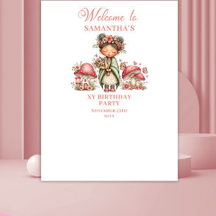Glückliches Feen-Pink-Blumen-Geburtstagsbanner Wandteppich