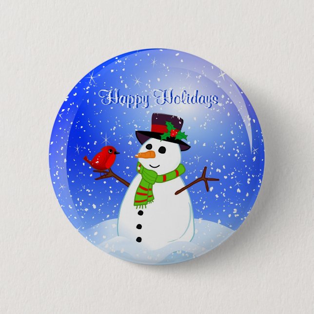 Glückliches Feiertags-Weihnachtssnowman-Button Button (Vorderseite)