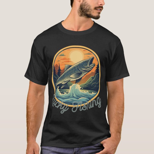 Glückliches Fischen am Morgen T-Shirt (Vorderseite)