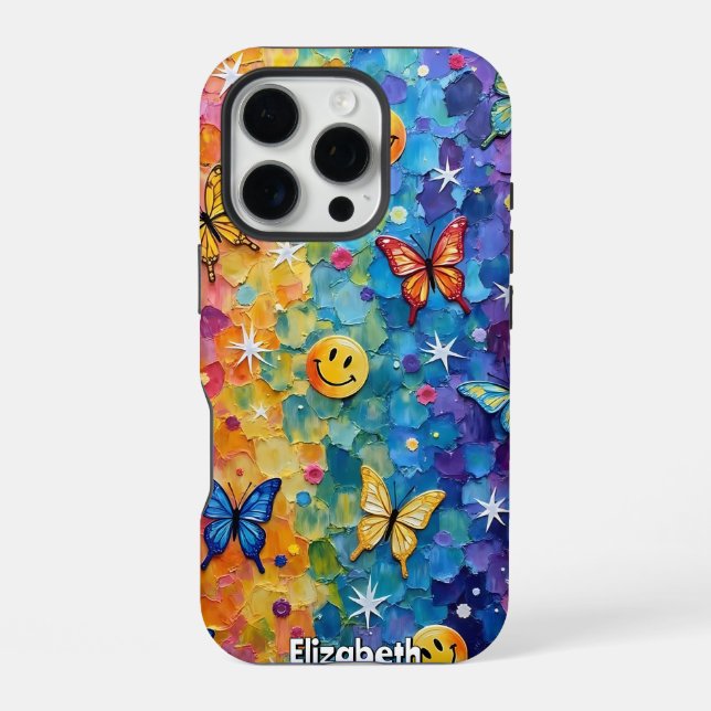 Glückliches Flattern: Psychedelisches Lächeln iPhone Hülle (Rückseite)