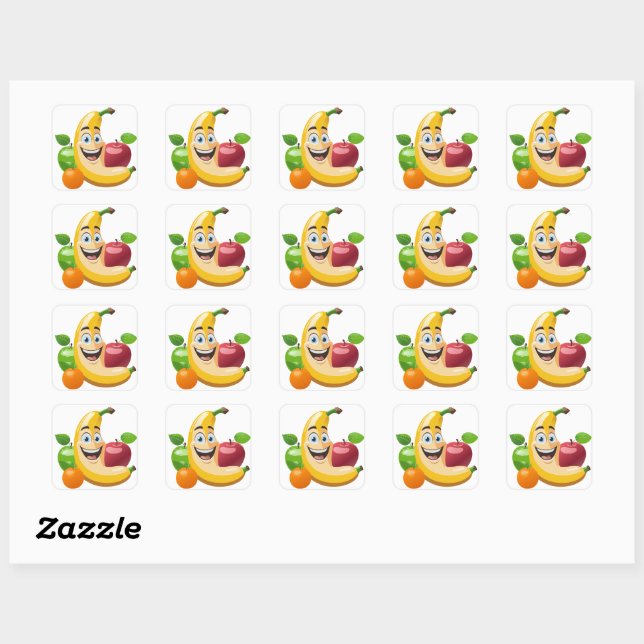 Glückliches Früchte-Sticker-Bundle Quadratischer Aufkleber (Blatt)
