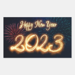 Glückliches funkelndes Neues Jahr 2023 Feuerwerk Rechteckiger Aufkleber
